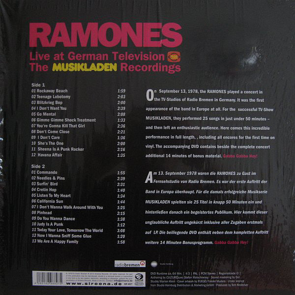 Ramones "Live At German Television The Musikladen Recordings" LP + DVD